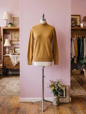 White + Warren 100% Cashmere Mock Neck Sweater Sunflower Yellow M